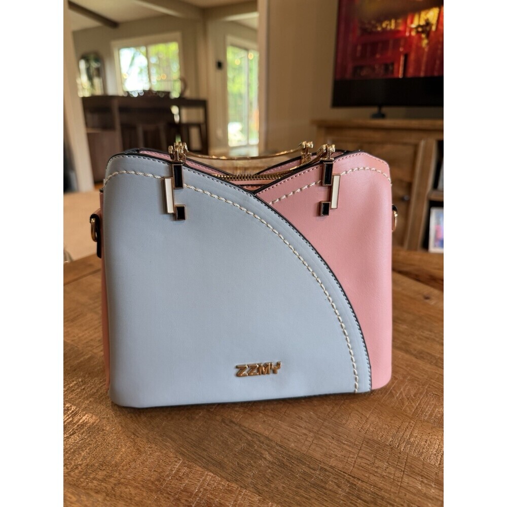 NEW ZZMY Pastel Colorblock Satchel Handbag Pink & Blue with Matching Wallet Set - Picture 2 of 9